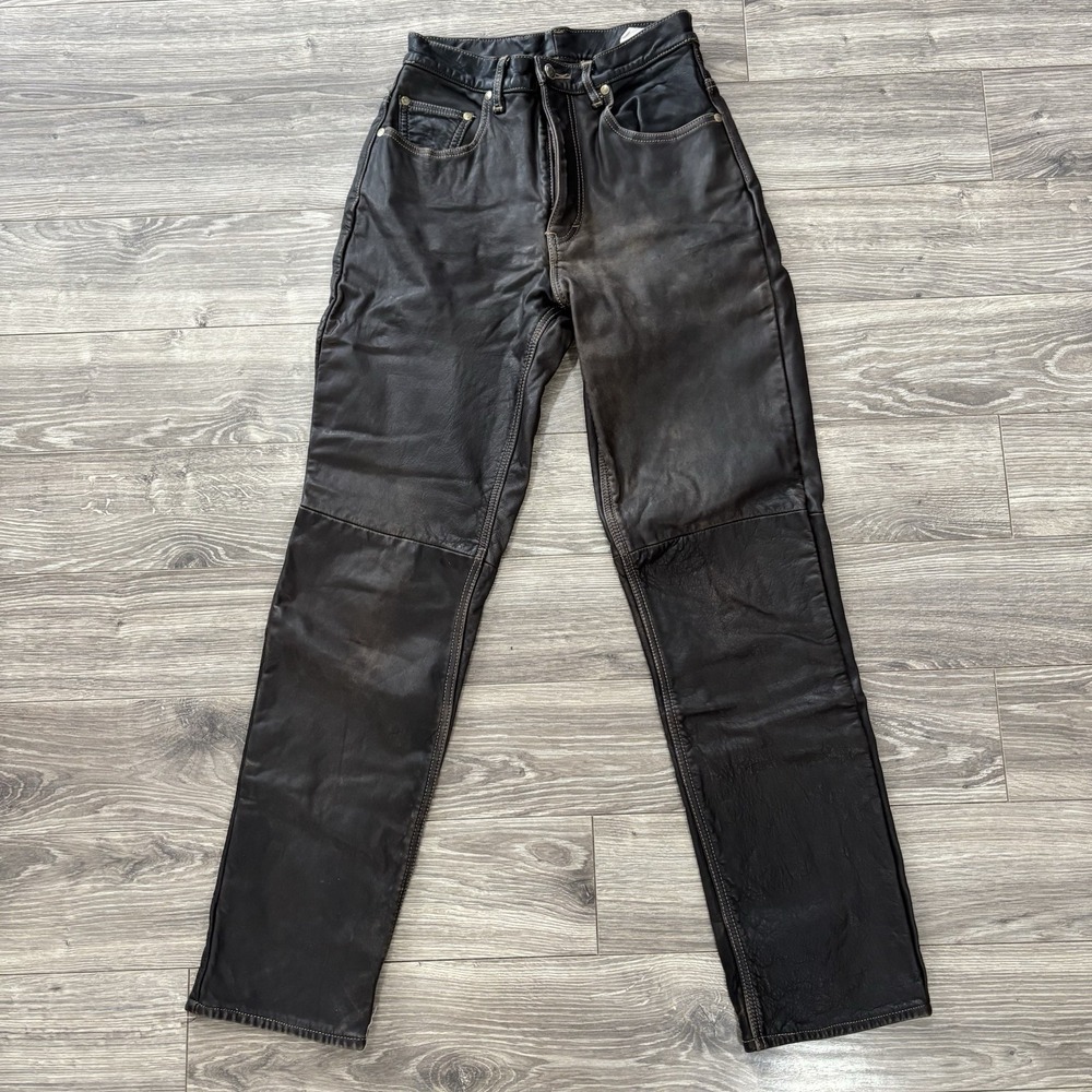 VTG Wash & Wear Leather Pants Womens 24 Brown Straight Leg Cowgirl Ranch Riding